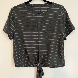 Lululemon Gray and white striped cropped tee with tie front